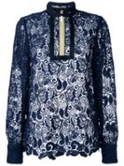 No21 Zip-neck Lace Top, Women's, Size: 40, Blue, Cotton/polyester/viscose