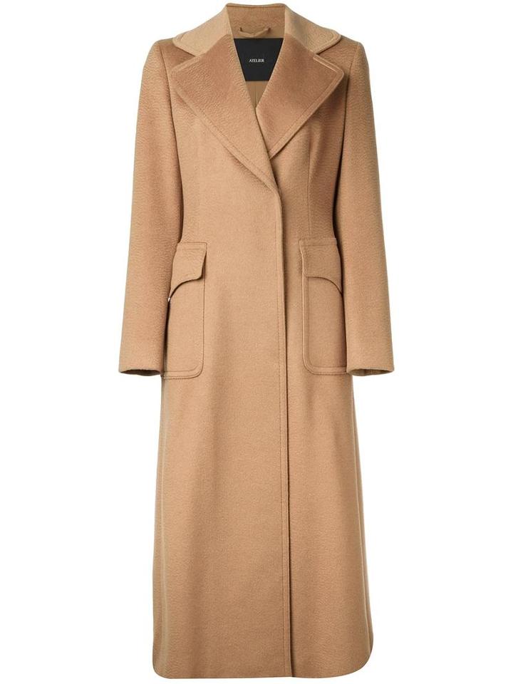 Max Mara Atelier Concealed Fastening Long Coat, Women's, Size: 42, Nude/neutrals, Camel Hair/acetate/silk