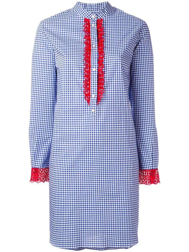 Hilfiger Collection Checked Lace Trim Dress, Women's, Size: 6, Blue, Cotton