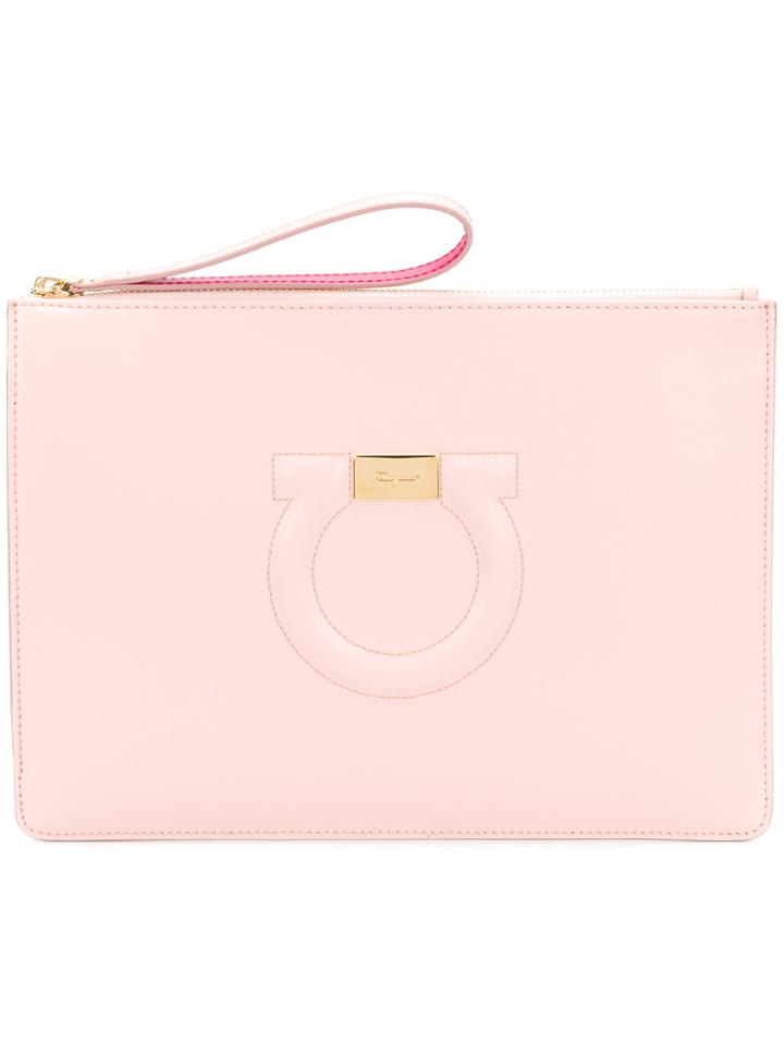 Salvatore Ferragamo Gancio Embossed Clutch Bag - Pink & Purple