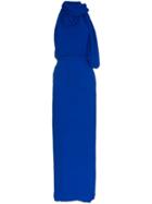 Versace High-neck Scarf Detail Silk Maxi-dress - Blue