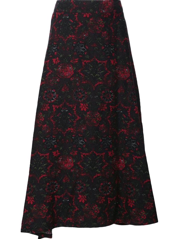 Y's Abstract Print Full Skirt, Women's, Size: 1, Black, Cotton