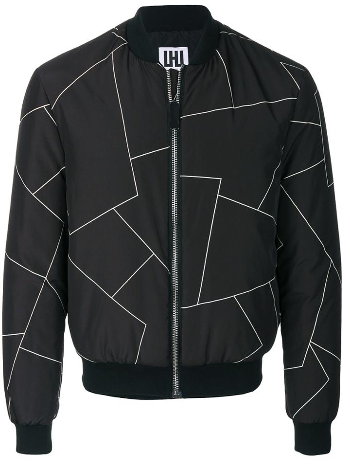 Les Hommes Urban Geometric Print Bomber Jacket - Black