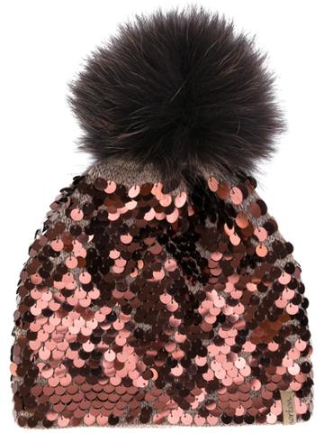 Norton Sequin Embellished Beanie - Brown