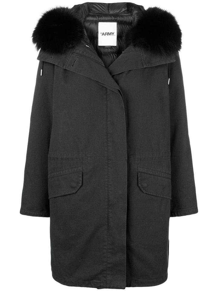 Yves Salomon Army Fur-trim Hooded Coat - Black