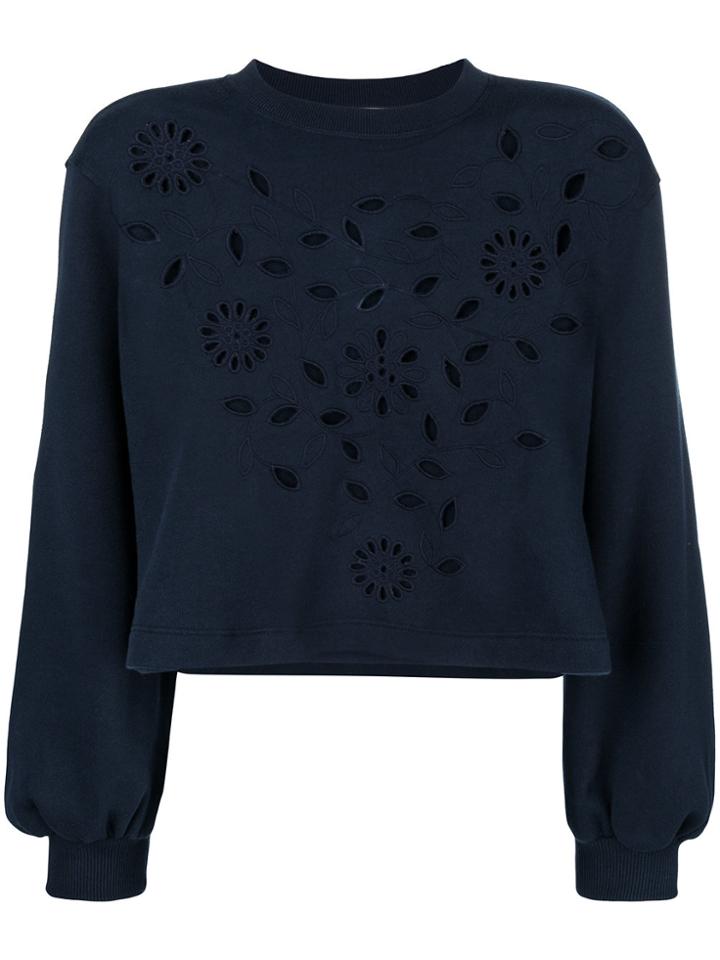 See By Chloé Laser Cut Floral Sweatshirt - Blue