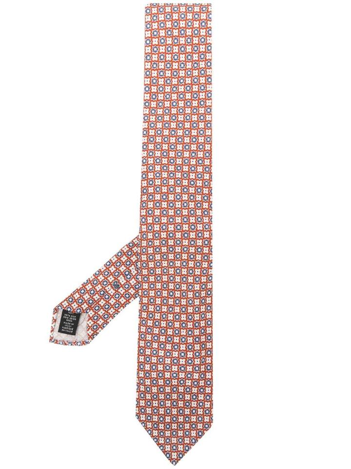 Ermenegildo Zegna Geometric Floral Pattern Tie - Orange