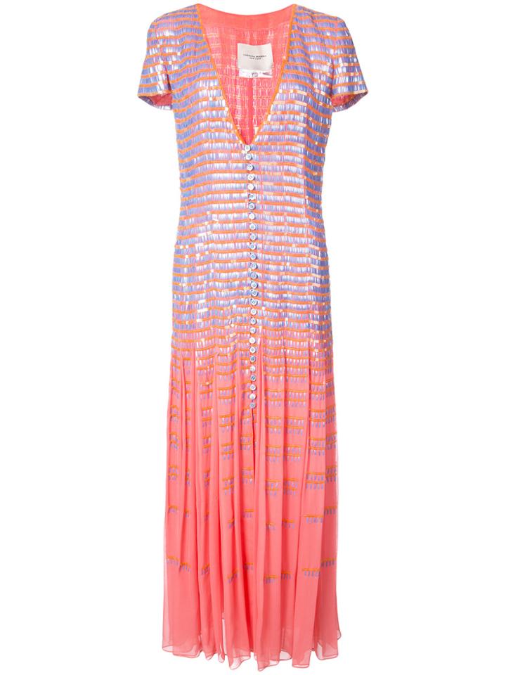 Carolina Herrera Matchstick Embroidered Dress - Pink & Purple