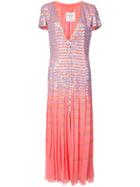 Carolina Herrera Matchstick Embroidered Dress - Pink & Purple