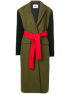 Msgm Belted Ribbed Sleeve Coat - Green