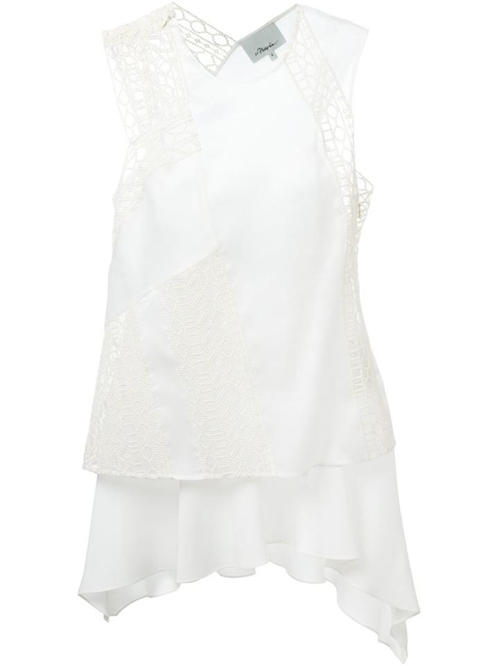 3.1 Phillip Lim Asymmetric Macrame Tank Top, Women's, Size: 4, White, Silk/cotton/nylon