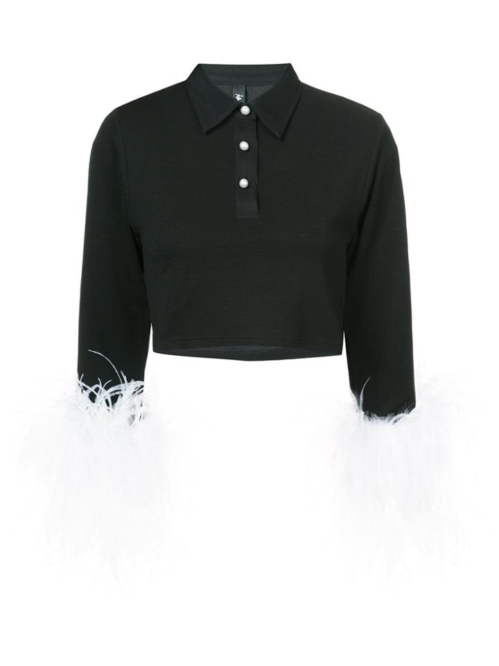 Adam Selman Feather Cuff Cropped Polo Shirt - Black
