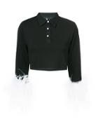 Adam Selman Feather Cuff Cropped Polo Shirt - Black