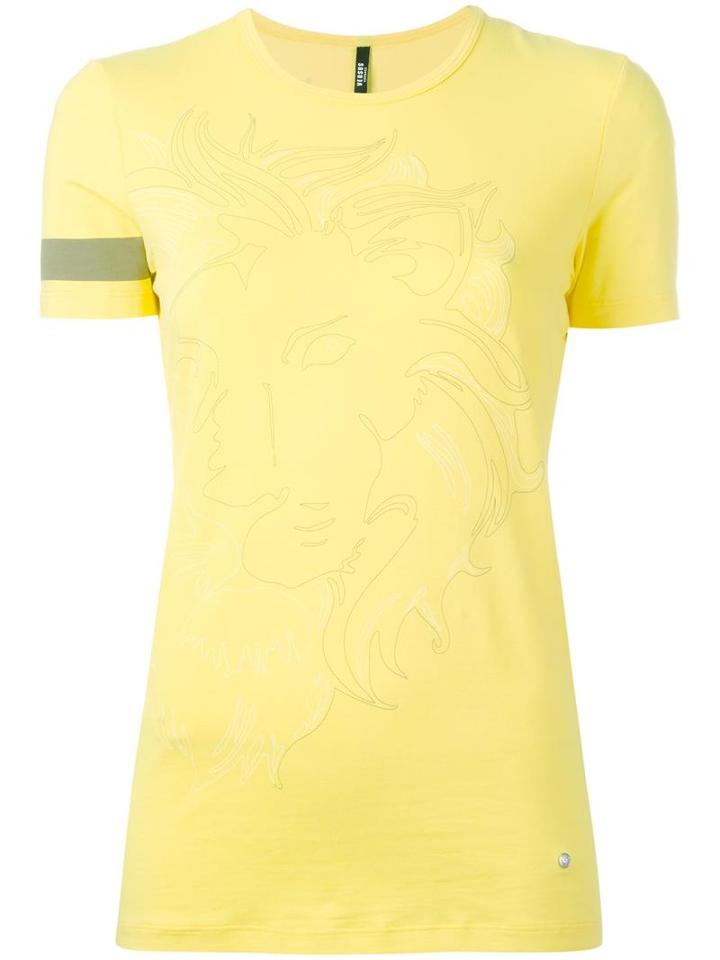 Versus Lion Head Print T-shirt, Women's, Size: Medium, Yellow/orange, Cotton/spandex/elastane