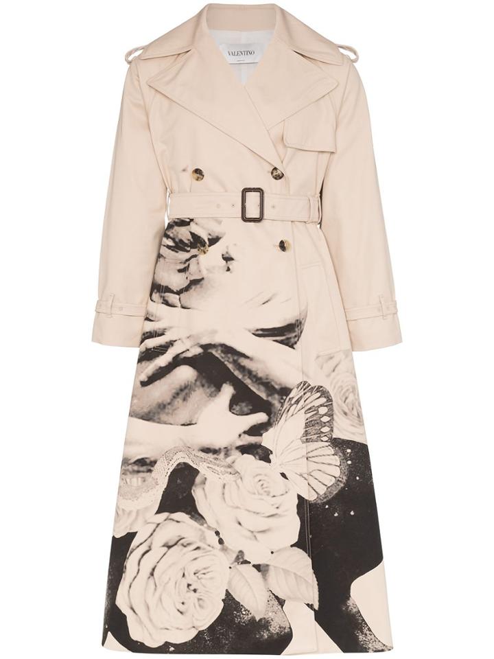 Valentino Floral Printed Trench Coat - Neutrals