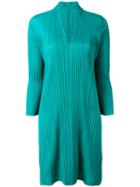 Pleats Please By Issey Miyake - Pleated V-neck Dress - Women - Polyester - 2, Green, Polyester
