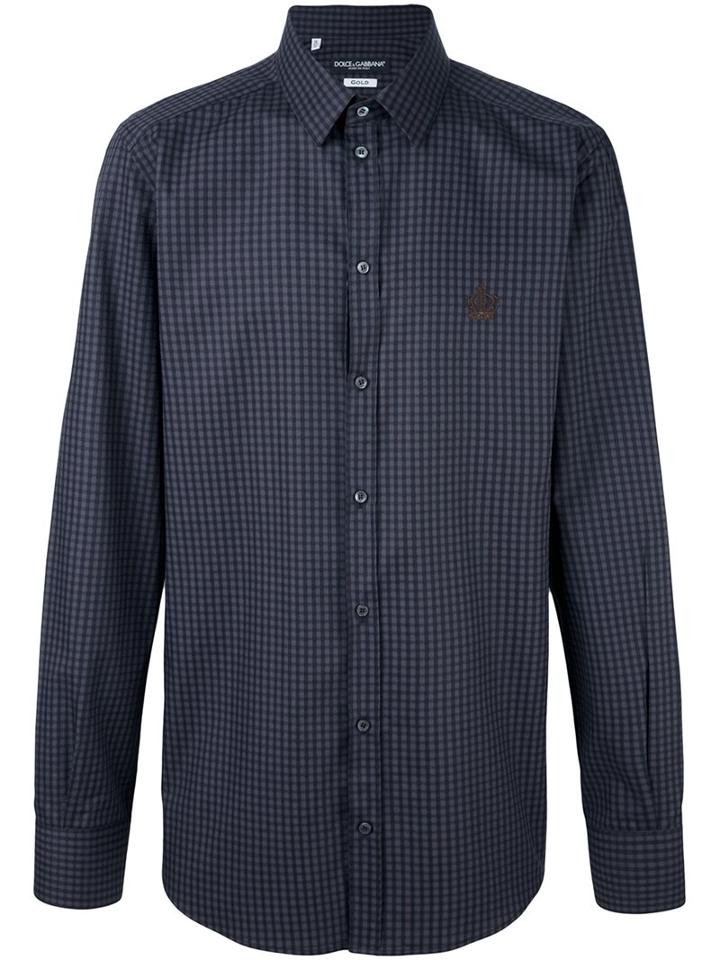 Dolce & Gabbana Checked Shirt, Men's, Size: 41, Black, Cotton