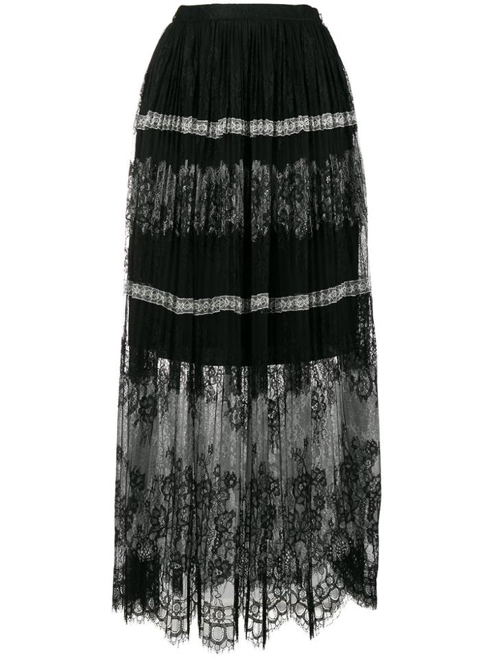 Ermanno Scervino Pleated Lace Maxi Skirt - Black