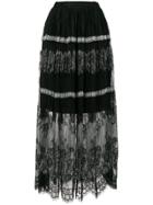 Ermanno Scervino Pleated Lace Maxi Skirt - Black
