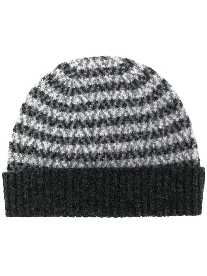 Pringle Of Scotland Stripe Patterned Hat - Grey