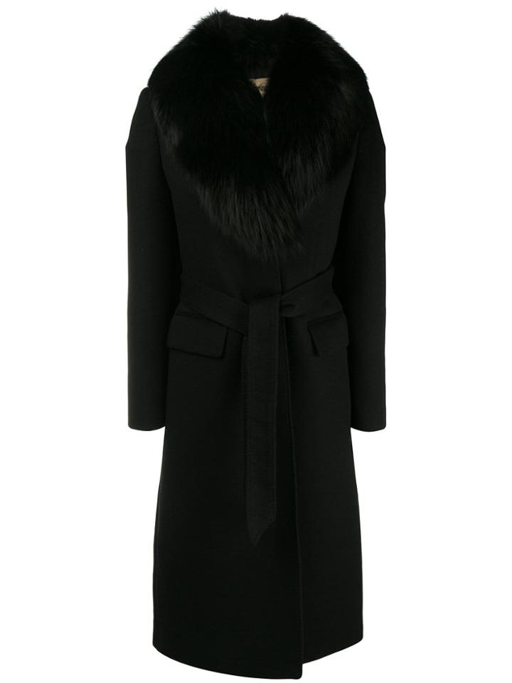 Roberto Cavalli Fur-collar Midi Coat - Black