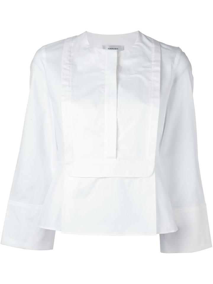 Carven Square Bib Blouse, Women's, Size: 42, White, Cotton