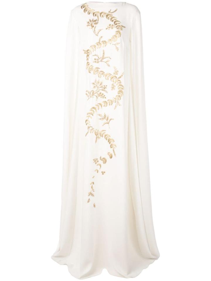 Oscar De La Renta Kaftan With Metallic Leaf Embroidery - White