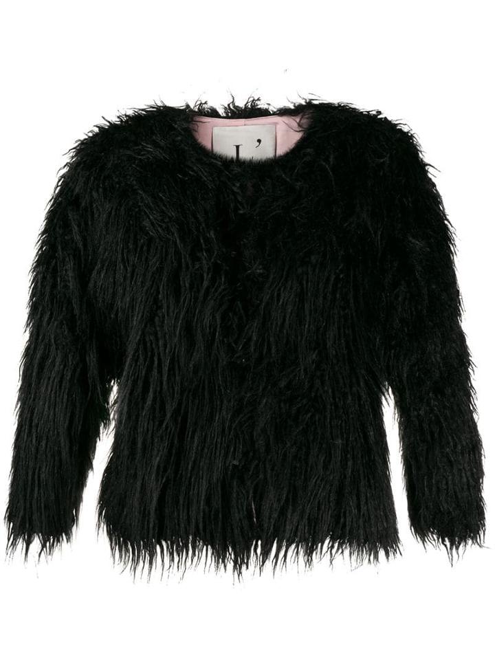 L'autre Chose Faux-fur Short Jacket - Black