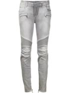 Balmain Biker Jeans, Women's, Size: 40, Grey, Cotton/spandex/elastane