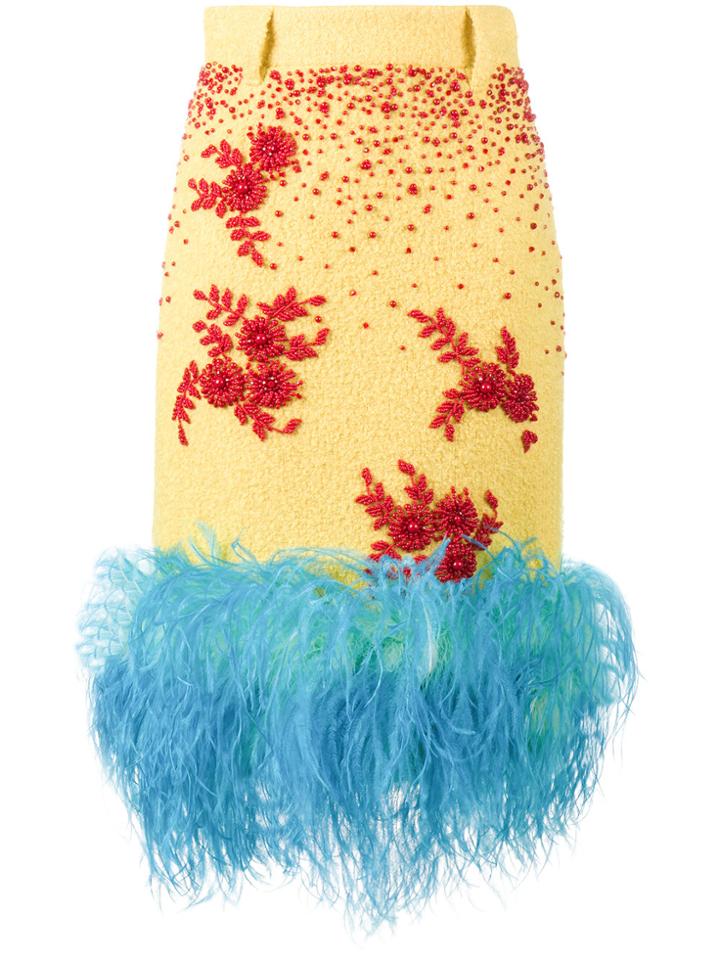 Prada Feather Trimmed Skirt - Yellow & Orange