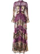 Etro Striped Paisley Print Lace Dress, Women's, Size: 40, Purple, Silk/viscose/polyamide/silk