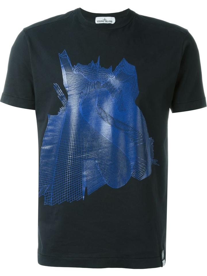 Stone Island Front Print T-shirt, Men's, Size: M, Blue, Cotton