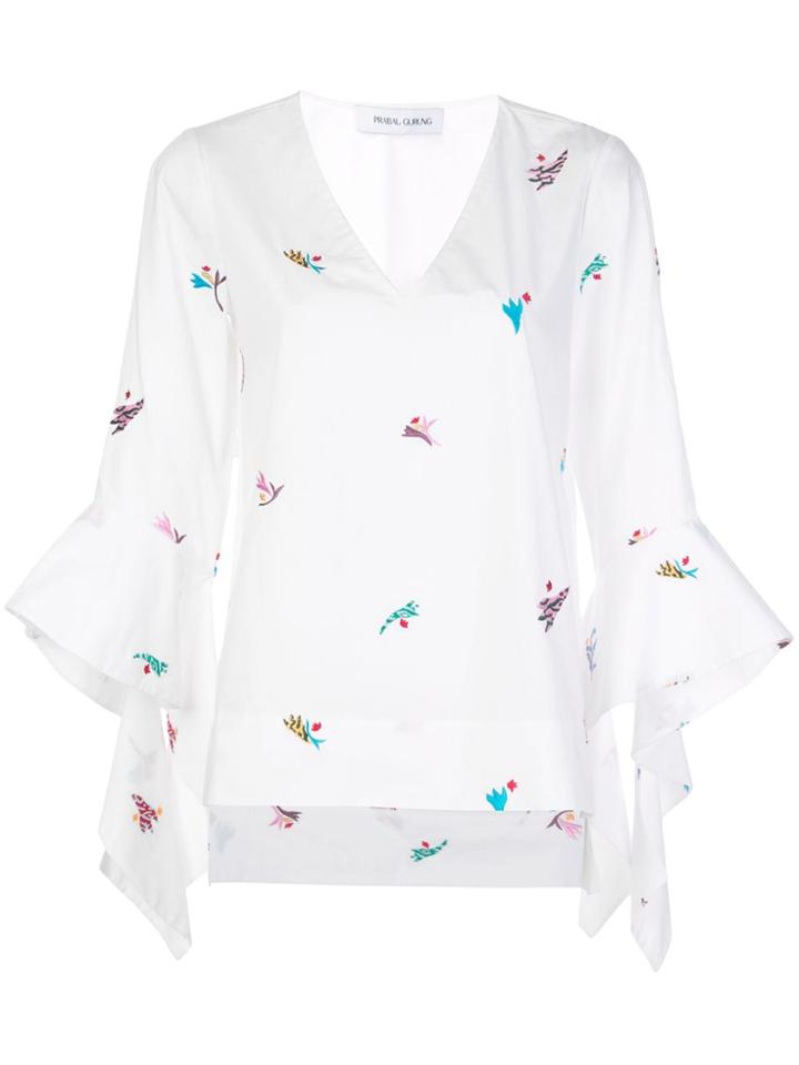 Prabal Gurung Embroidered Cascade-cuffs Blouse - White