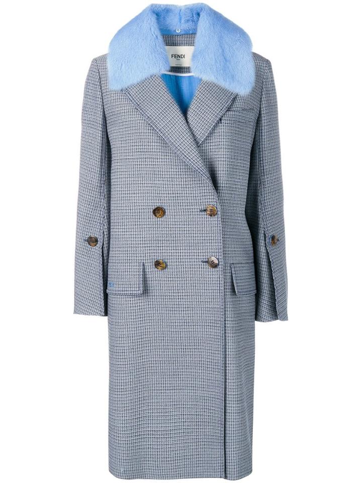 Fendi Checked Double Breasted Coat - Blue