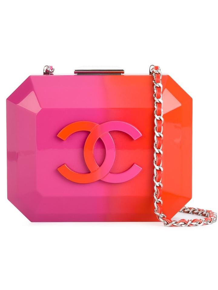 Chanel Vintage Plastic Logo Clutch, Women's, Yellow/orange