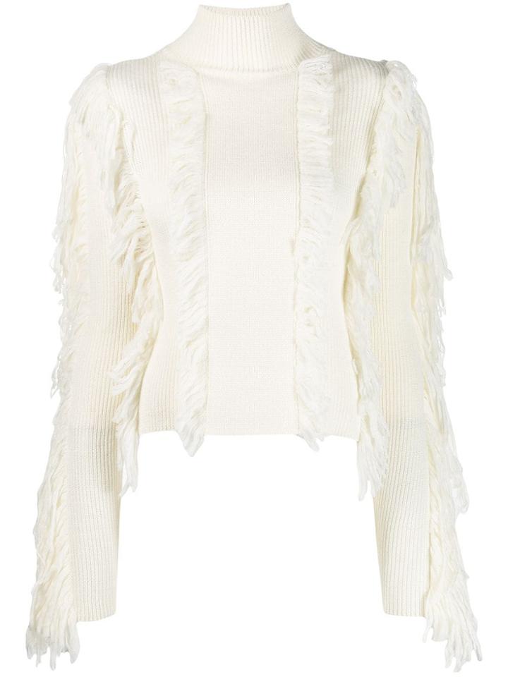 David Koma Fringed Fitted Sweater - White