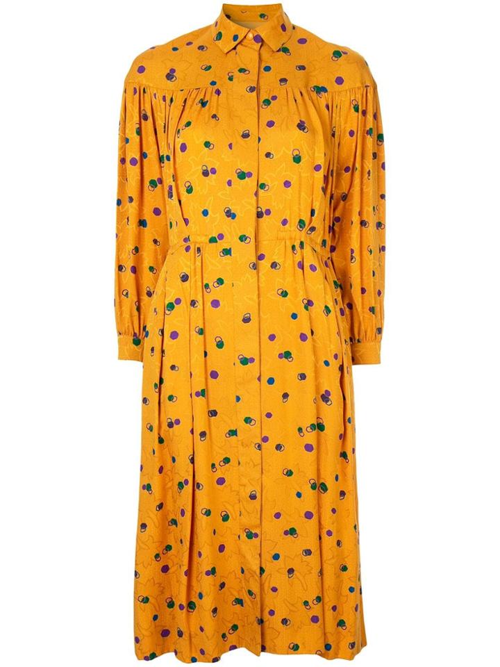 Christian Dior Vintage Dotted Print Shirt Dress - Yellow