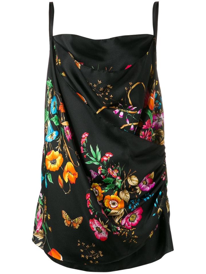 Gucci Floral Print Draped Cami - Black