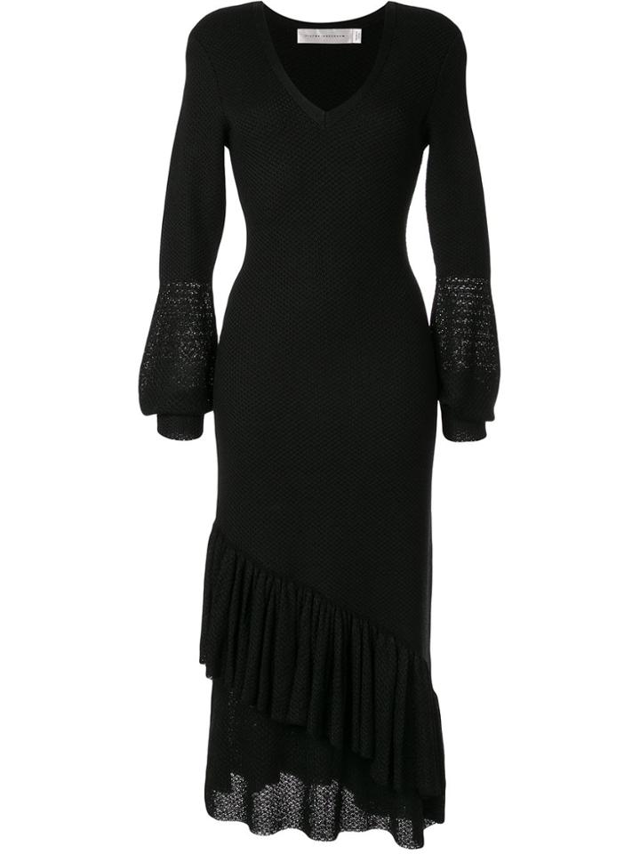 Victoria Beckham V-neck Ruffle Dress - Black