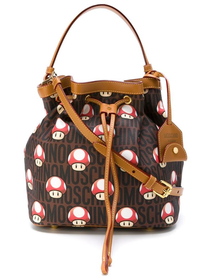 Moschino Mushroom Monogrammed Bucket Tote