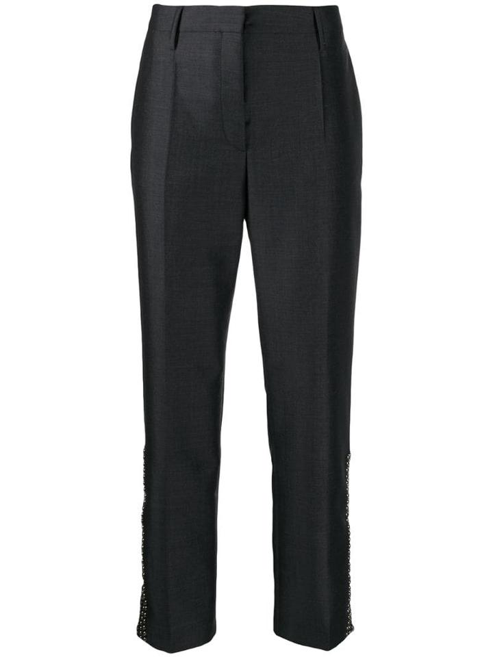 Prada Studded Cropped Tailored Trousers - Grey