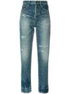 Saint Laurent Distressed Fitted Jeans - Blue
