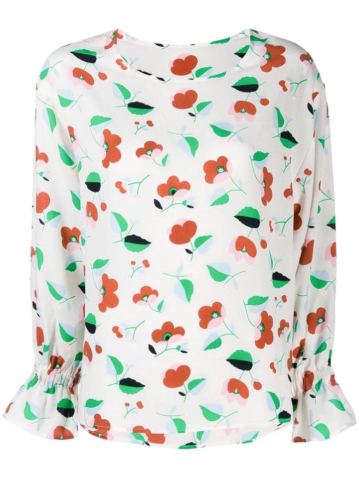 Essentiel Antwerp Tiesto Ruffle Sleeve Floral Blouse - White