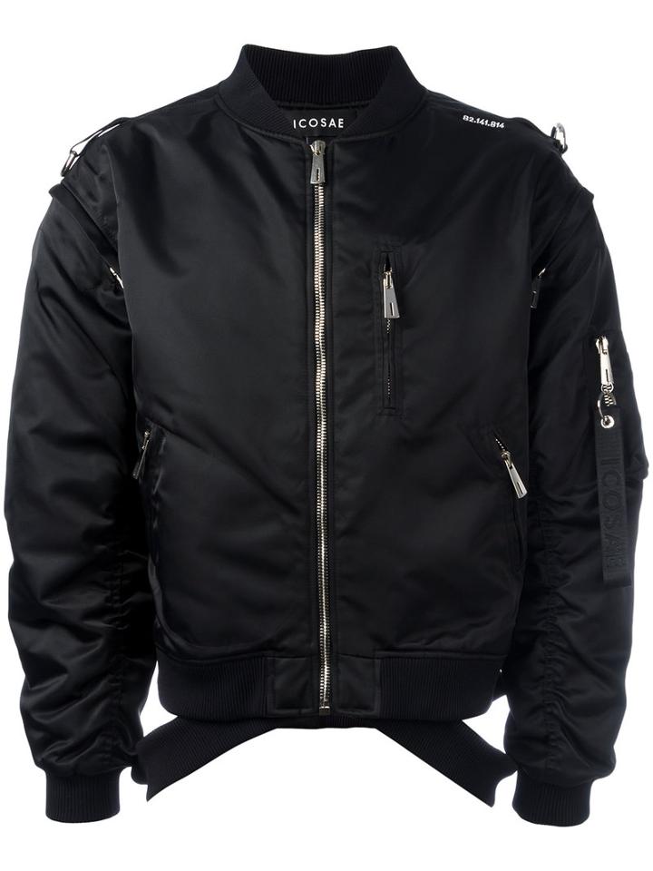 Icosae Zip-shoulder Bomber Jacket, Men's, Size: Small, Black, Nylon/cupro