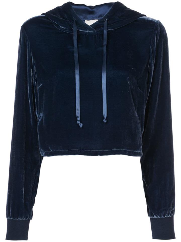Fleur Du Mal Cropped Velvet Hoodie - Blue