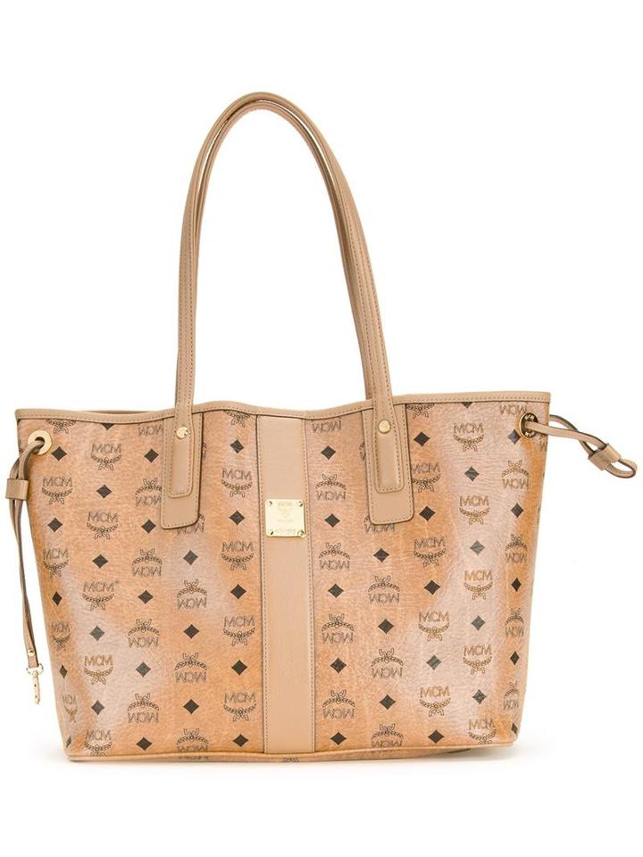 Mcm Logo Print Tote, Adult Unisex, Brown, Pvc