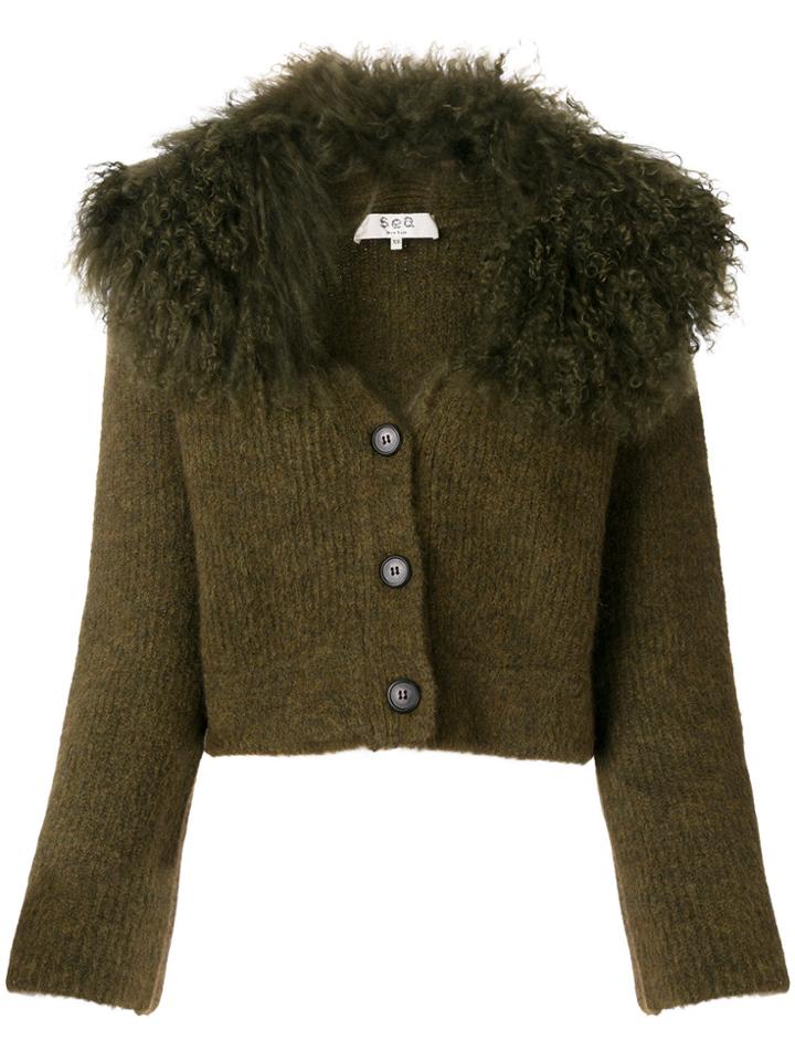 Sea Lamb Fur Trim Cardigan - Brown