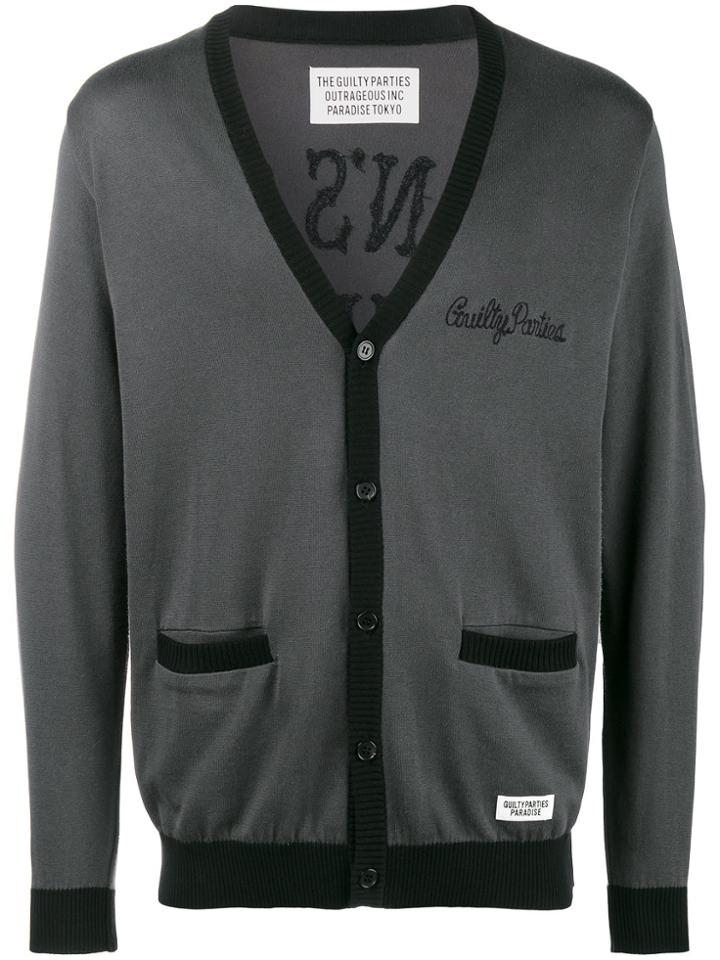 Wacko Maria Embroidered Cotton Knit Cardigan - Black