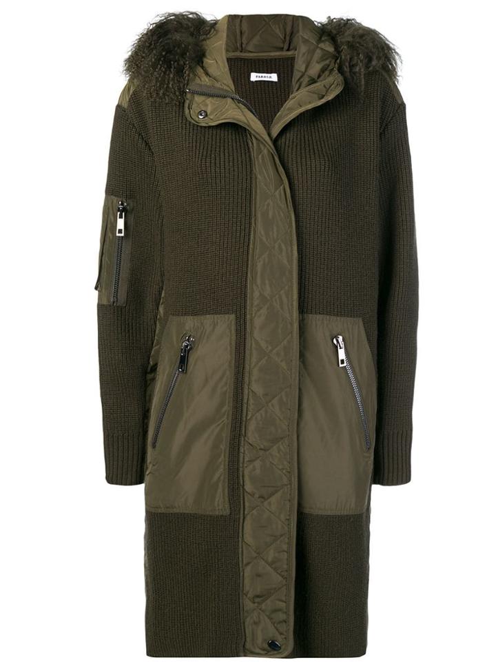 P.a.r.o.s.h. Fur Hood Panelled Coat - Green