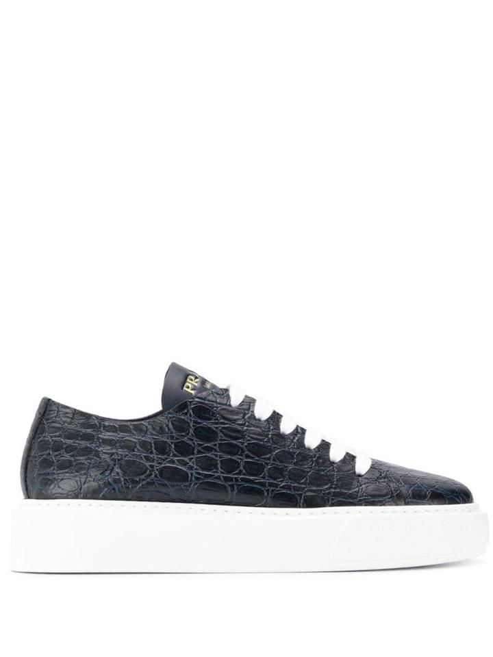 Prada Embossed Crocodile Effect Sneakers - Blue
